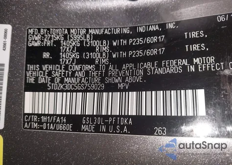 2016 Toyota Sienna L 7 Passenger z USA, uszkodzony, nr VIN 5TDZK3DC5GS759029